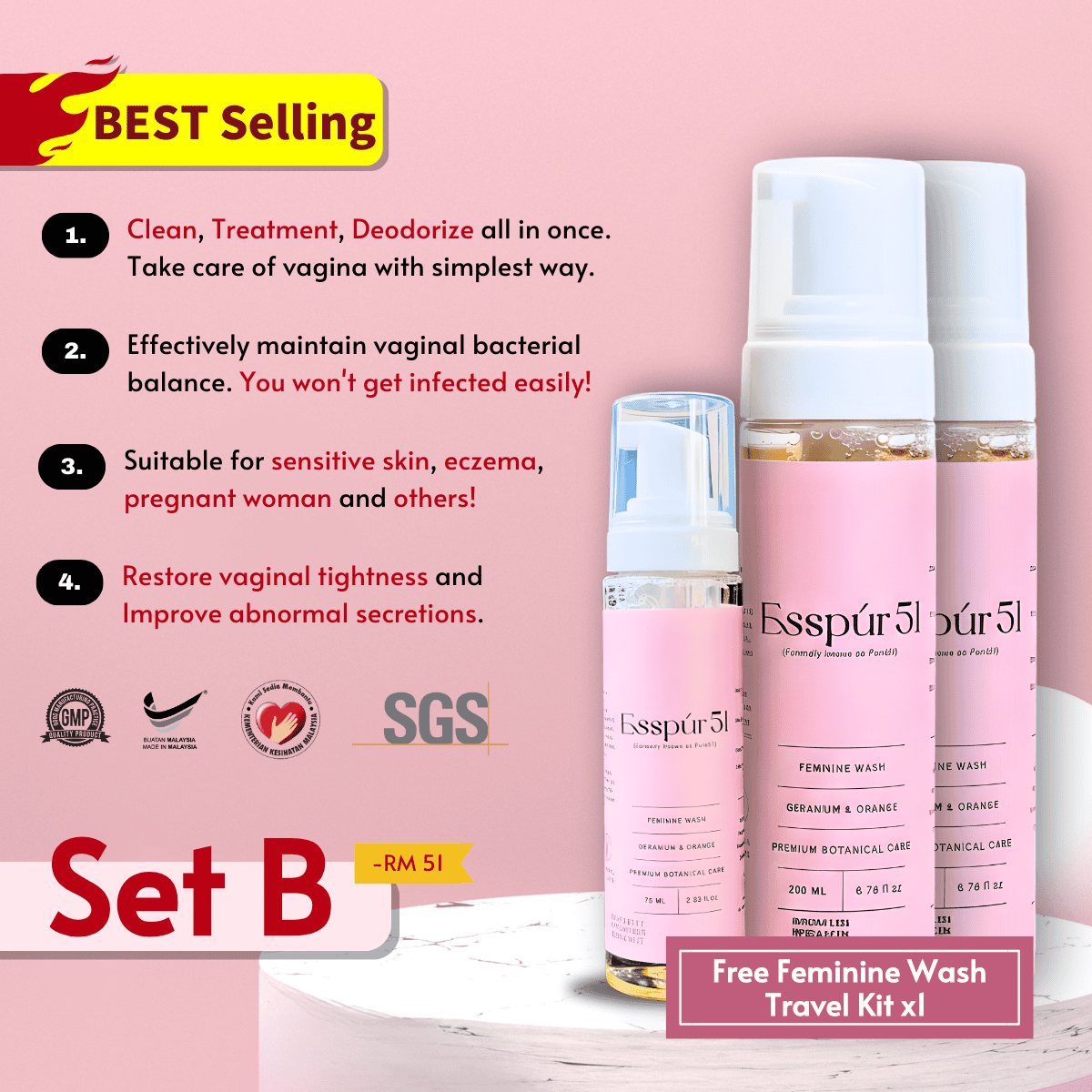 SET B - Feminine Wash x2 + FREE Travel Kit x1